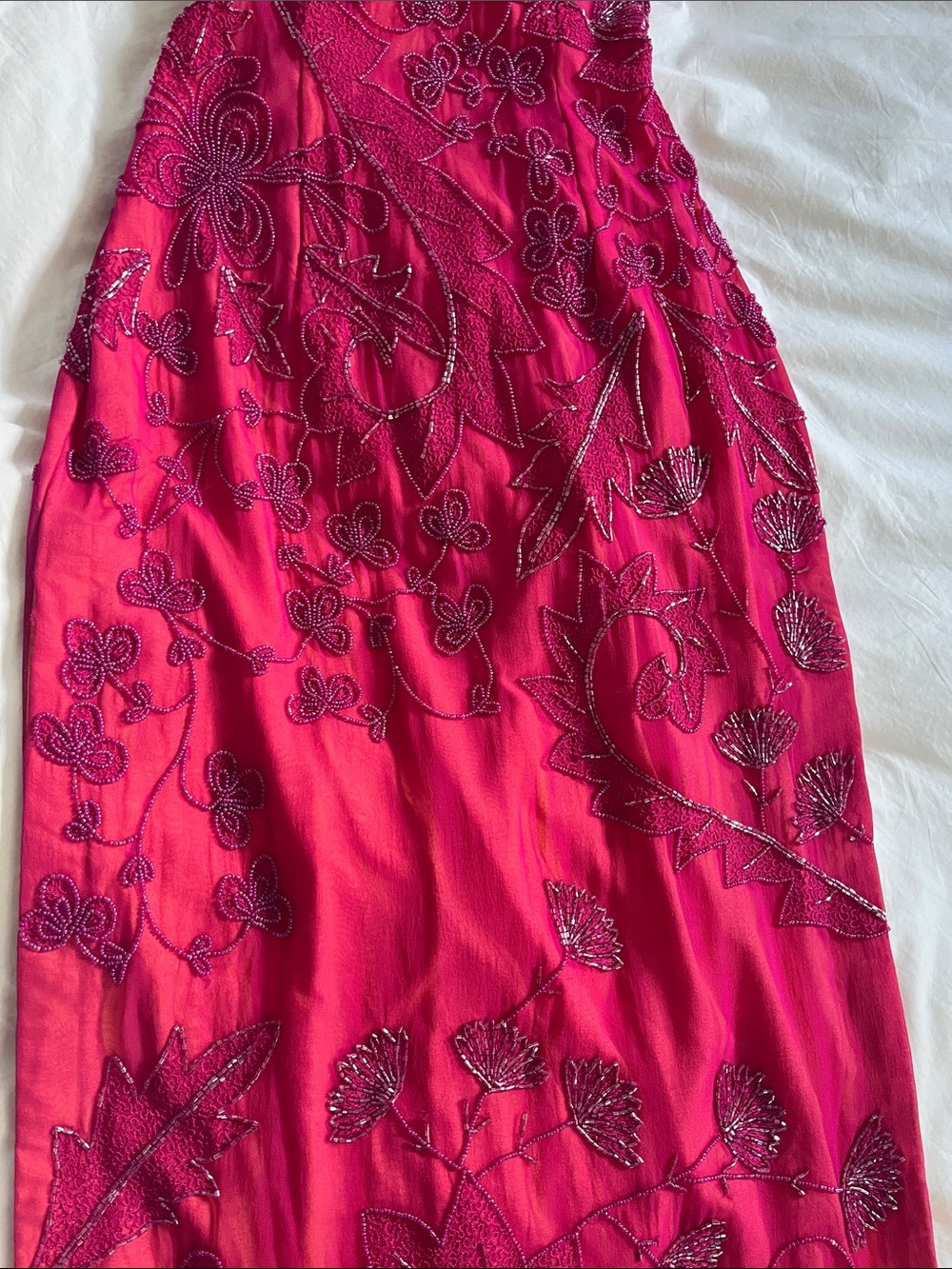 Cache vintage Y2K silk magenta hot pink orange beaded maxi dress open back - Picture 6 of 16